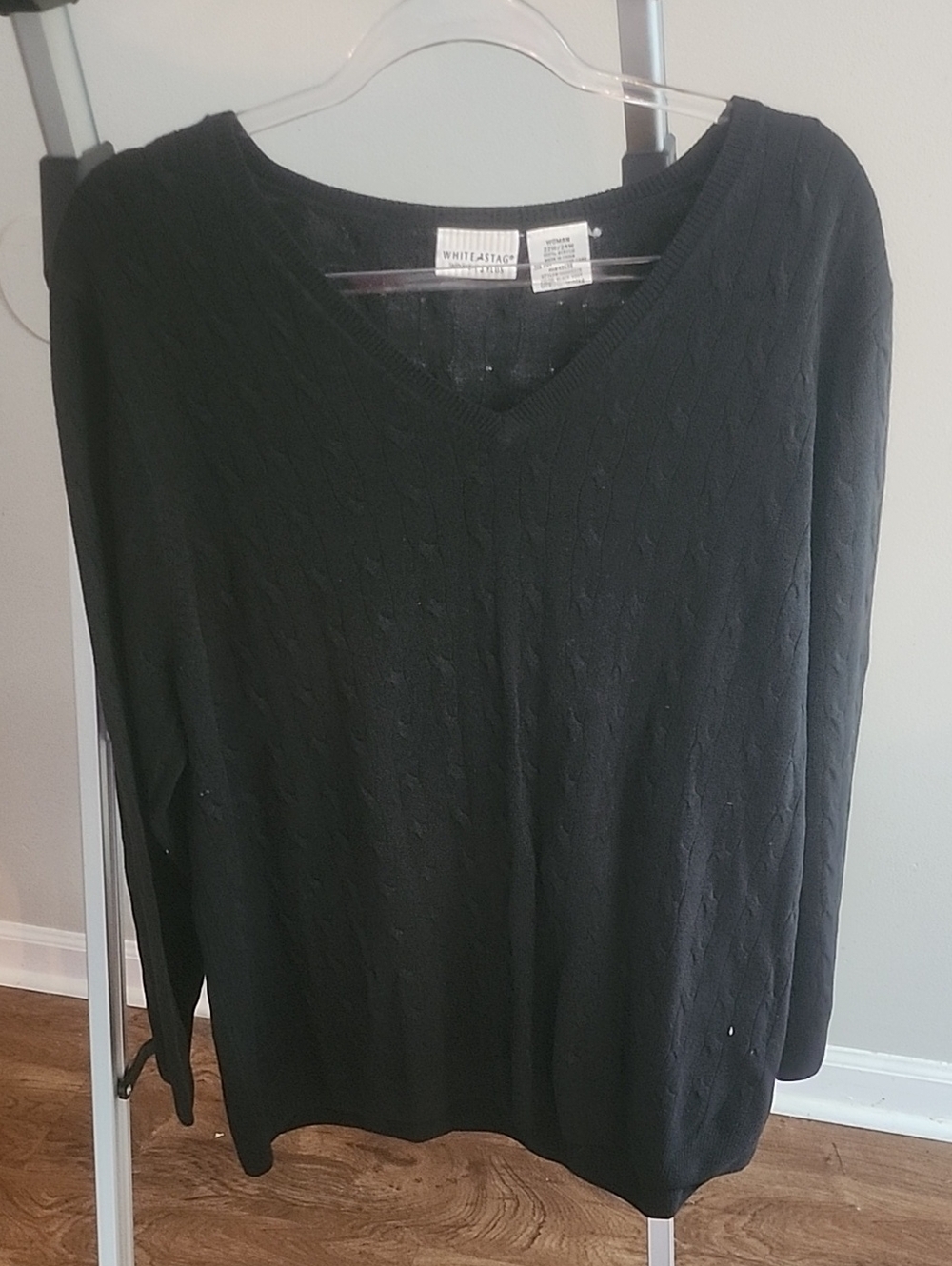 White Stag Black V-Neck Cable Knit Sweater